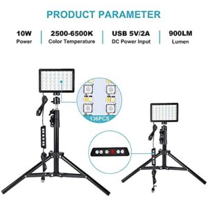 Led Video Light for Camera, RGB Photography Lighting Kit (2 Packs) with Adjustable Tripod Stand/Remote,Dimmable 6500K for Desktop Filming/Streaming/Video Conferencing/Studio Shooting