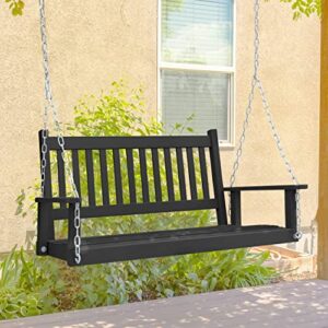 veikou 5ft porch swing outdoor, wooden bench swing, front porch swings with armrests, heavy duty 793 lbs hanging swing chair for yard patio garden, black