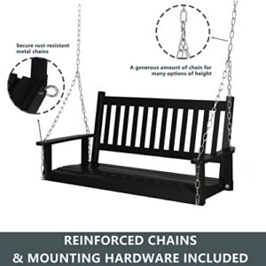 VEIKOU 5FT Porch Swing Outdoor, Wooden Bench Swing, Front Porch Swings with Armrests, Heavy Duty 793 Lbs Hanging Swing Chair for Yard Patio Garden, Black