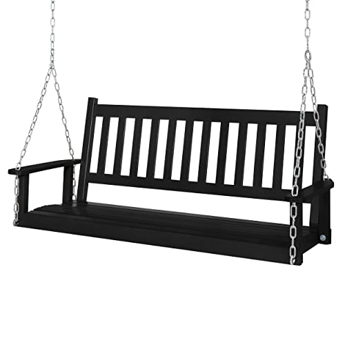 VEIKOU 5FT Porch Swing Outdoor, Wooden Bench Swing, Front Porch Swings with Armrests, Heavy Duty 793 Lbs Hanging Swing Chair for Yard Patio Garden, Black