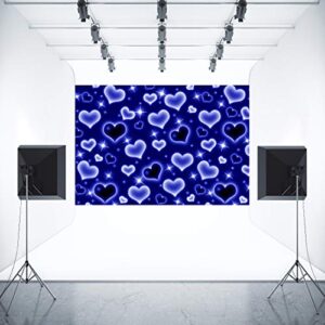 Aperturee Blue Heart Early 2000s Backdrop 7x5ft Valentines Birthday Newborn Baby Shower Kids Love Heart Stars Photography Background Valentines Portrait Photo Booth Studio Shoot Props Party Decoration