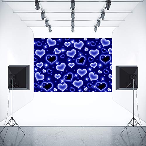 Aperturee Blue Heart Early 2000s Backdrop 7x5ft Valentines Birthday Newborn Baby Shower Kids Love Heart Stars Photography Background Valentines Portrait Photo Booth Studio Shoot Props Party Decoration