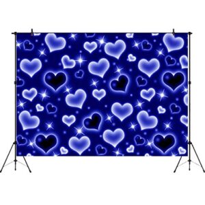 Aperturee Blue Heart Early 2000s Backdrop 7x5ft Valentines Birthday Newborn Baby Shower Kids Love Heart Stars Photography Background Valentines Portrait Photo Booth Studio Shoot Props Party Decoration