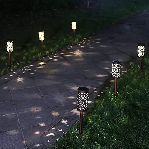 6 Pack Solar Light Outdoor Garden Patio Pathway Landscape Lights Yard Driveway Lawn Walkway Decoration Star Moon Solar Lantern Waterproof Outside Path Hanging Sidewalk Courtyard Bronze