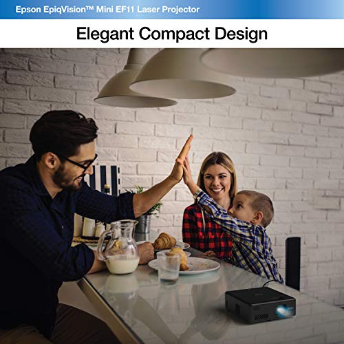 Epson EpiqVision Mini EF11 Laser Projector, 3LCD, Portable, Full HD 1080p, 1000 lumens Color Brightness and White Brightness, Compatible with Roku, FireTV, Chromecast, Playstation, Xbox ()