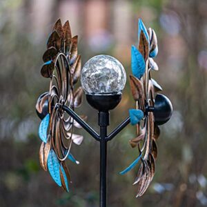 Outdoor Metal Stake Yard Spinners, Solar Wind Spinner, Solar Garden Wind Spinners with Light, Multi Color Changing LED Solar Powered Glass Ball, for Outdoor Yard Lawn & Garden