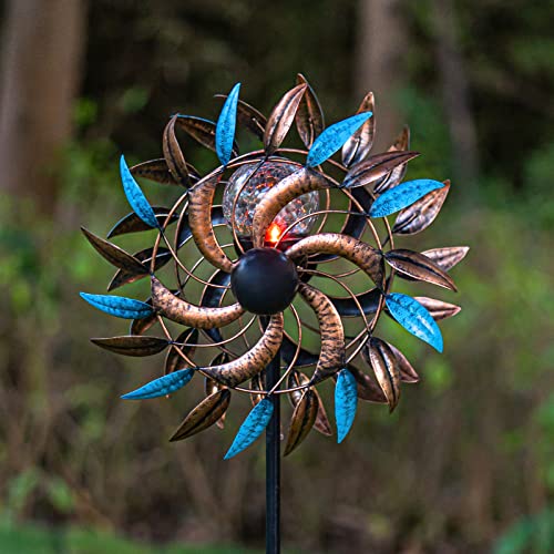 Outdoor Metal Stake Yard Spinners, Solar Wind Spinner, Solar Garden Wind Spinners with Light, Multi Color Changing LED Solar Powered Glass Ball, for Outdoor Yard Lawn & Garden