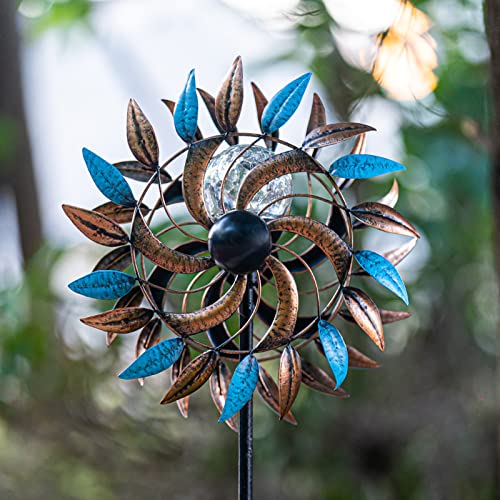 Outdoor Metal Stake Yard Spinners, Solar Wind Spinner, Solar Garden Wind Spinners with Light, Multi Color Changing LED Solar Powered Glass Ball, for Outdoor Yard Lawn & Garden