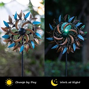 Outdoor Metal Stake Yard Spinners, Solar Wind Spinner, Solar Garden Wind Spinners with Light, Multi Color Changing LED Solar Powered Glass Ball, for Outdoor Yard Lawn & Garden