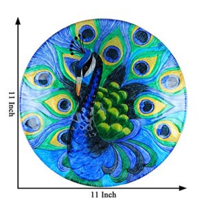 VCUTEKA Bird Bath Hanging for Outdoor Glass Small Bird Feeder Bowl Garden Decoration 11 Inch Peacock (Peacock)