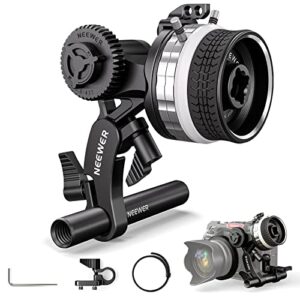 neewer mini follow focus with a/b stops, lens gear ring, 15mm rod & rod clamp for cinema camera, dslr/mirrorless camera, compatible with lens diameter up to 114mm, pg001