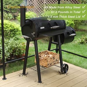 Captiva Designs Charcoal Grill with Offset Smoker, All Metal Steel Made Outdoor Smoker, 512 sq.in Cooking Area, Best Charcoal Grill & Smoker Combo for Outdoor Garden Patio and Backyard Cooking
