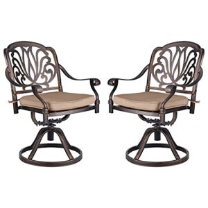 titimo 2 piece outdoor bistro dining chair set cast aluminum dining chairs for patio furniture garden deck antique bronze (swivel rocker chairs with khaki cushions)