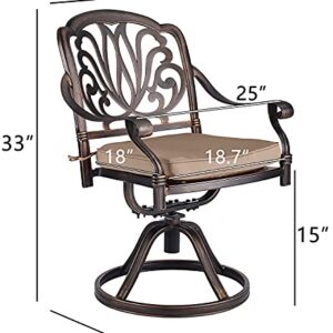 TITIMO 2 Piece Outdoor Bistro Dining Chair Set Cast Aluminum Dining Chairs for Patio Furniture Garden Deck Antique Bronze (Swivel Rocker Chairs with Khaki Cushions)