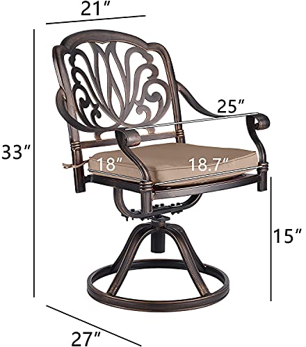 TITIMO 2 Piece Outdoor Bistro Dining Chair Set Cast Aluminum Dining Chairs for Patio Furniture Garden Deck Antique Bronze (Swivel Rocker Chairs with Khaki Cushions)
