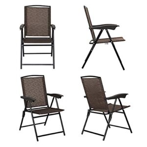 Goplus Sets of 4 Folding Sling Chairs Portable Chairs for Patio Garden Pool Outdoor & Indoor w/Armrests and Adjustable Back