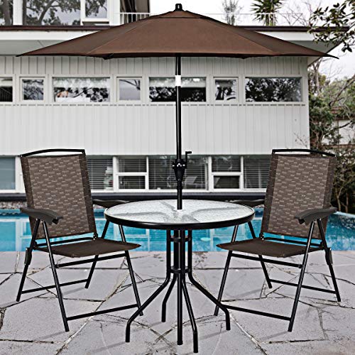 Goplus Sets of 4 Folding Sling Chairs Portable Chairs for Patio Garden Pool Outdoor & Indoor w/Armrests and Adjustable Back