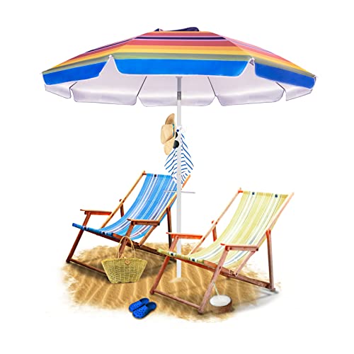 LUHAHALU 7 FT Beach Umbrella, Beach Umbrellas for Sand Heavy Duty Wind Portable, UPF 50+ Sun Shelter with Tilt Sand Anchor and Carry Bag, Sunshade Umbrella for Patio Outdoor Garden (Rainbow)