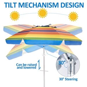 LUHAHALU 7 FT Beach Umbrella, Beach Umbrellas for Sand Heavy Duty Wind Portable, UPF 50+ Sun Shelter with Tilt Sand Anchor and Carry Bag, Sunshade Umbrella for Patio Outdoor Garden (Rainbow)