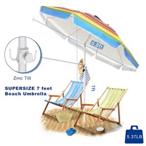 LUHAHALU 7 FT Beach Umbrella, Beach Umbrellas for Sand Heavy Duty Wind Portable, UPF 50+ Sun Shelter with Tilt Sand Anchor and Carry Bag, Sunshade Umbrella for Patio Outdoor Garden (Rainbow)