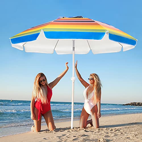 LUHAHALU 7 FT Beach Umbrella, Beach Umbrellas for Sand Heavy Duty Wind Portable, UPF 50+ Sun Shelter with Tilt Sand Anchor and Carry Bag, Sunshade Umbrella for Patio Outdoor Garden (Rainbow)