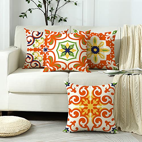 Cirzone Outdoor Pillow Covers 18x18 Set of 4 Waterproof Outdoor Pillows Couch Throw Pillow Covers Boho Decorative Pillow Covers Decorations for Patio, Garden, Home