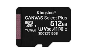 kingston 512gb microsdxc canvas select plus 100mb/s read a1 class uhs-i memory card + adapter (sdcs2/512gb)