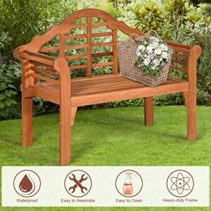 Tangkula Outdoor Eucalyptus Wood Folding Bench, 4 Ft Foldable Solid Wood Garden Bench, Two Person Loveseat Chair for Garden, Patio, Porch, Poolside, Balcony, Teak (Natural)