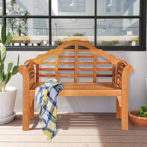 Tangkula Outdoor Eucalyptus Wood Folding Bench, 4 Ft Foldable Solid Wood Garden Bench, Two Person Loveseat Chair for Garden, Patio, Porch, Poolside, Balcony, Teak (Natural)