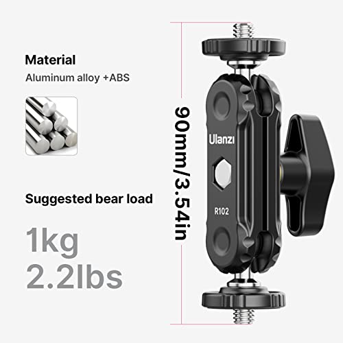 ULANZI Magic Arm with Double Ballhead 1/4" Screw, Compatible with Universal Monitor Mount for Camera, Video Shooting Photography Accessories Microphone Fill Light Bracket