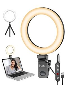 video conference lighting kits, pnitri 6.3” laptop ring light with clip and tripod, 10 brightness level & 3 light modes for lighting/video conferencing/makeup