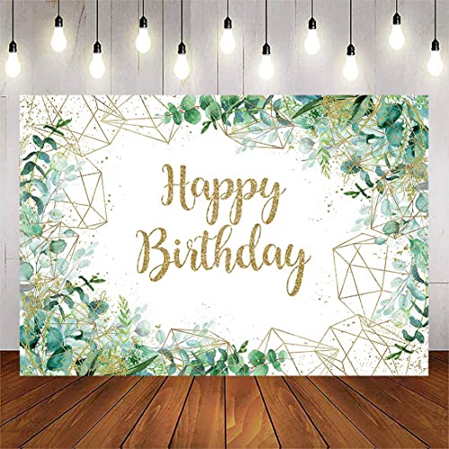 Avezano Greenery Birthday Backdrop 7x5ft Sage Green Eucalyptus Leaves Happy Birthday Party Background Boy Girl Women Botanical Birthday Party Decorations