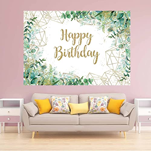 Avezano Greenery Birthday Backdrop 7x5ft Sage Green Eucalyptus Leaves Happy Birthday Party Background Boy Girl Women Botanical Birthday Party Decorations