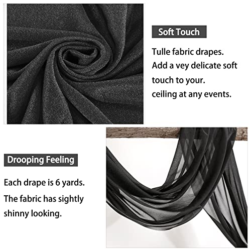 Wedding Arch Draping Fabric 19FT 1 Panel Black Wedding Arch Drapery Sheer Curtains for Backdrop Wedding Arch Decorations for Ceremony Stage Reception Banquet Party（1 Panel）, Black