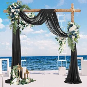 Wedding Arch Draping Fabric 19FT 1 Panel Black Wedding Arch Drapery Sheer Curtains for Backdrop Wedding Arch Decorations for Ceremony Stage Reception Banquet Party（1 Panel）, Black