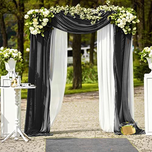 Wedding Arch Draping Fabric 19FT 1 Panel Black Wedding Arch Drapery Sheer Curtains for Backdrop Wedding Arch Decorations for Ceremony Stage Reception Banquet Party（1 Panel）, Black