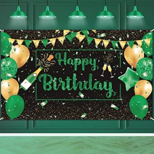 green black gold birthday party decoration banner, green black happy birthday backdrop banner, large green black gold birthday banner photo background party decoration for men women boys girls
