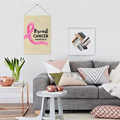 2Pcs Breast Cancer Awareness Garden Flag Faith Hope Love Burlap Yard Sign Vertical Double Sided October Month Pink Ribbon Flag Courage Strength Party Suuplies for Indoor Outdoor Lawn 12.5x18.1inch