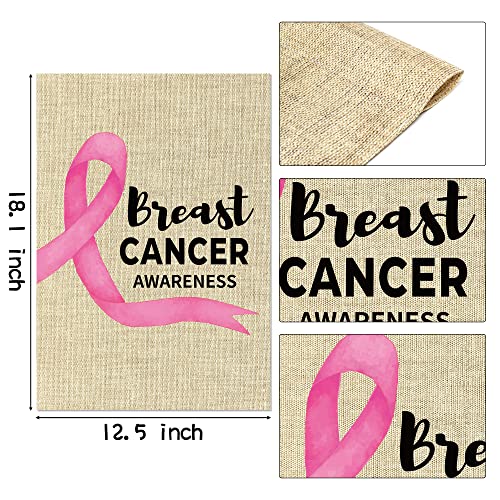 2Pcs Breast Cancer Awareness Garden Flag Faith Hope Love Burlap Yard Sign Vertical Double Sided October Month Pink Ribbon Flag Courage Strength Party Suuplies for Indoor Outdoor Lawn 12.5x18.1inch