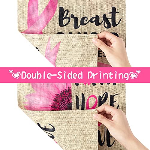 2Pcs Breast Cancer Awareness Garden Flag Faith Hope Love Burlap Yard Sign Vertical Double Sided October Month Pink Ribbon Flag Courage Strength Party Suuplies for Indoor Outdoor Lawn 12.5x18.1inch