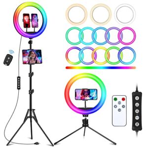 stally 12.3″ rgb ring light with stand 75 tall and 2 phone holder, remote shutter, tablet ipad holder, desk tripod, ring light with 3 cct mode & 29 color modes for live stream/makeup/youtube/tiktok