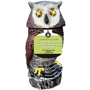 ugold solar powered garden owl with detection, flashing eyes, rotating head, realistic hoots and silent mode, garden sculpture, plastic owl decoration for home, garden, patio and lawn
