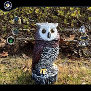 Ugold Solar Powered Garden Owl with Detection, Flashing Eyes, Rotating Head, Realistic Hoots and Silent Mode, Garden Sculpture, Plastic Owl Decoration for Home, Garden, Patio and Lawn