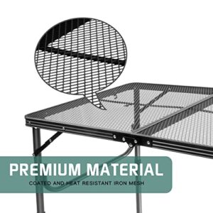 YDY+YQY Folding Metal Grill Table Portable Camping Aluminum Table with Mesh Desktop, Anti-Slip Feet, Height Adjustable, Lightweight Outdoor Table for Garden RV Picnic BBQ Cooking