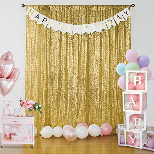 Sugargirl Gold Sequin Backdrop Curtain 2 Panels 2FTx8FT Glitter Gold Background Drapes Sparkle Photography Backdrop for Party Wedding Birthday Wall Decoration