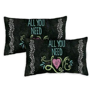 Toland Home Garden All You Need is Love Chalkboard 12 x 19 Inch Indoor, Pillow Case Only (2-Pack) 2 Count