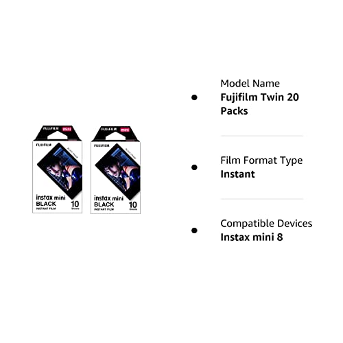 Fujifilm Instax Mini 8 Instant Film 2-Pack (20 Sheets) Value Set for Fujifilm Instax Mini 8 Cameras - Black