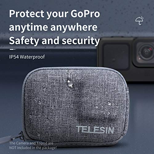 TELESIN Small Carry Case for GoPro Hero 11 Hero 10 Hero 9 9 Black, Pocket Size Protective Case Travel Bag With Half Open Zipper Supports Connecting with Go Pro 10 9 Selfie Stick and Tripod Accessories