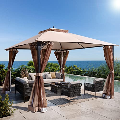 YOLENY 10'x12' Outdoor Canopy, Patio Gazebo with Mosquito Netting, Canopy Tent with Waterproof Double Roof Tops and Steel Frame, for Garden, Backyard,Parties, Deck