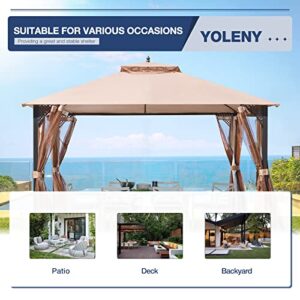 YOLENY 10'x12' Outdoor Canopy, Patio Gazebo with Mosquito Netting, Canopy Tent with Waterproof Double Roof Tops and Steel Frame, for Garden, Backyard,Parties, Deck